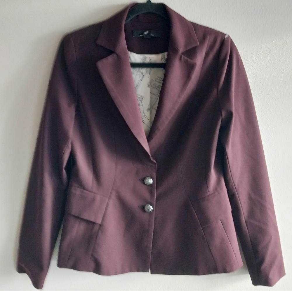 White House Black Market Burgundy Mini Houndstooth Tailored Two Button Blazer